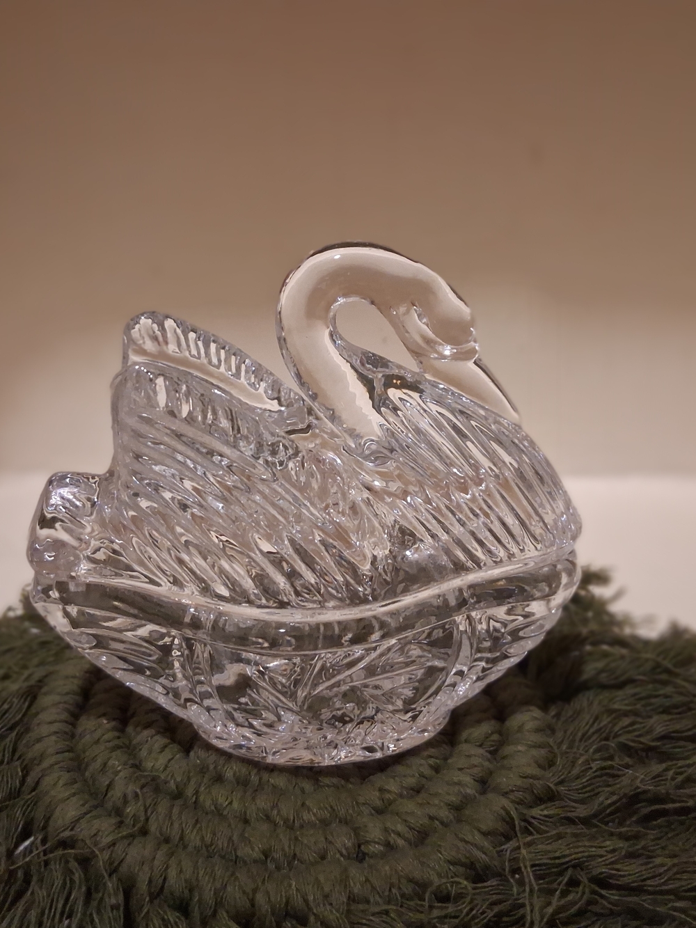 Vintage 24% Lead Crystal Swan Lidded Trinket Dish
